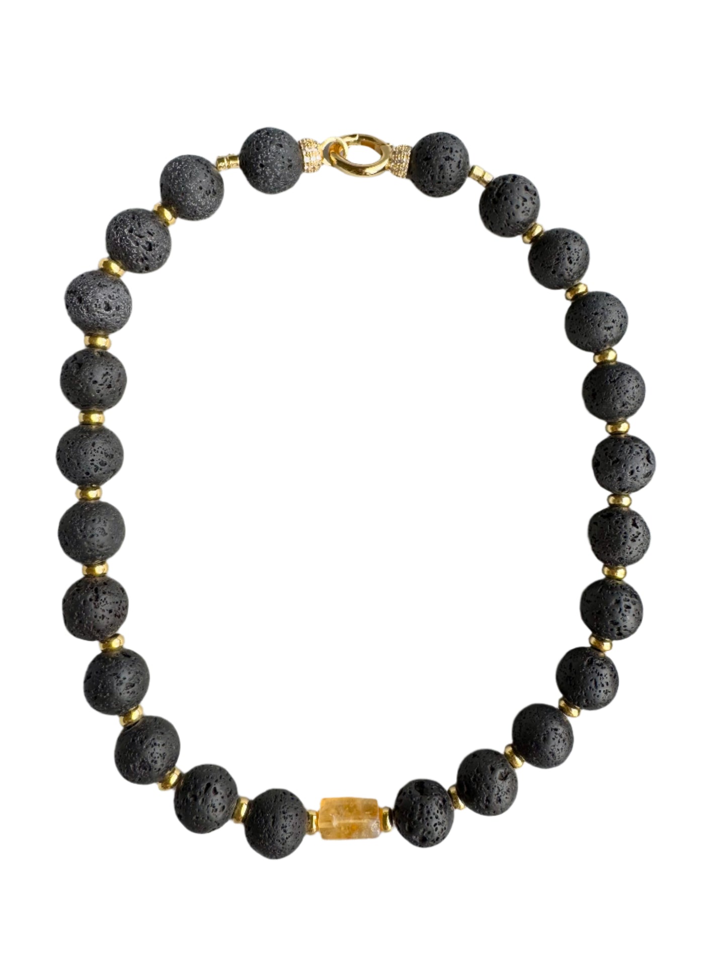 Volcanic Burst: Black Lava & Citrine Statement Necklace