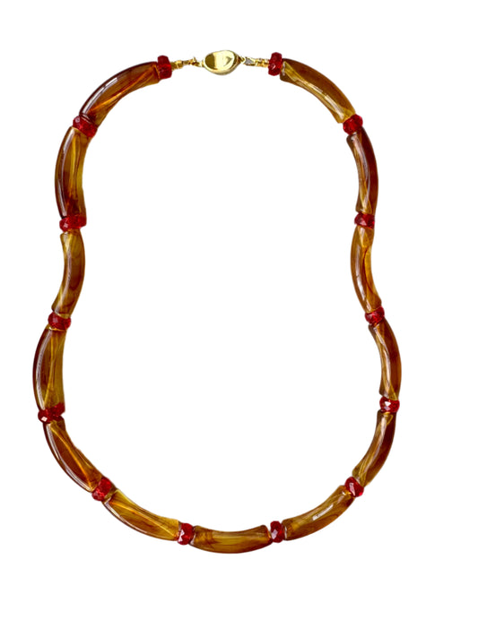 Dark Honey Color Acrylic Tubes Necklace