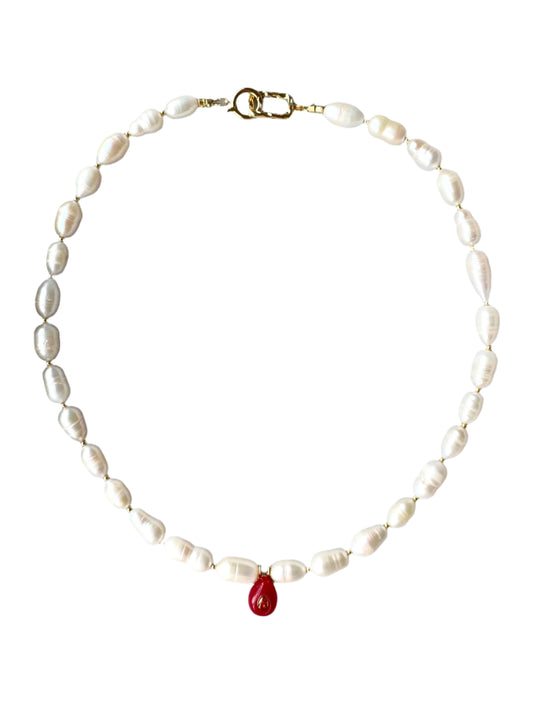 RED DROPE PEARL NECKLACE