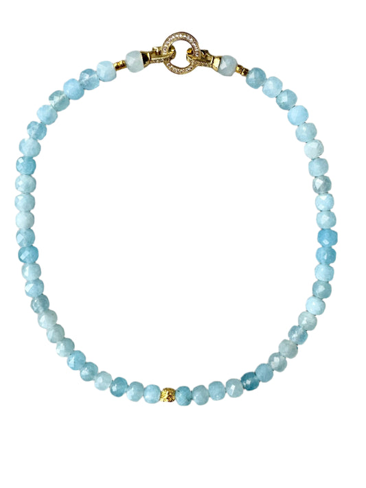 Azure Radiance- Blue Jade & Gold Accent Necklace