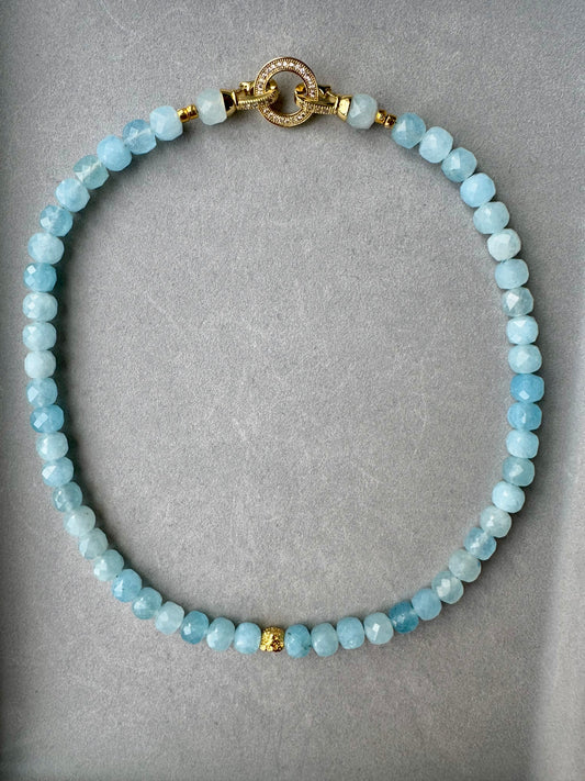Azure Radiance- Blue Jade & Gold Accent Necklace