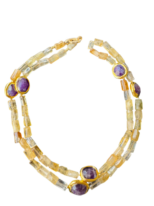 Vintage Sunset: Citrine, Amethyst & 70s Chic Necklace