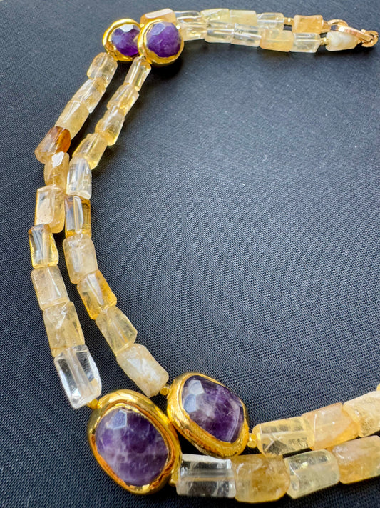 Vintage Sunset: Citrine, Amethyst & 70s Chic Necklace