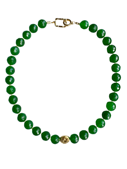 Emerald Radiance: Dark Green Crystal & Gold Statement Choker